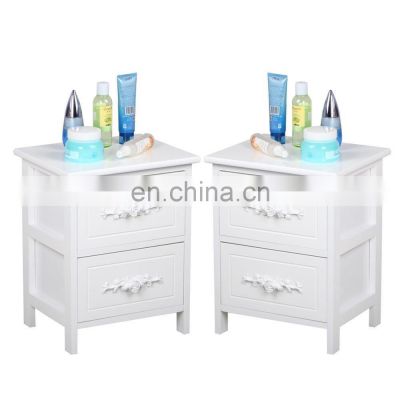 Pair of 2 Drawers Shabby Chic French White Wood Bedside Tables Unit Wooden Nightstand Cabinets with Storage Drawers