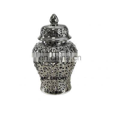 Antique Silver Metal Luxury Kitchen Storage Ginger Jar