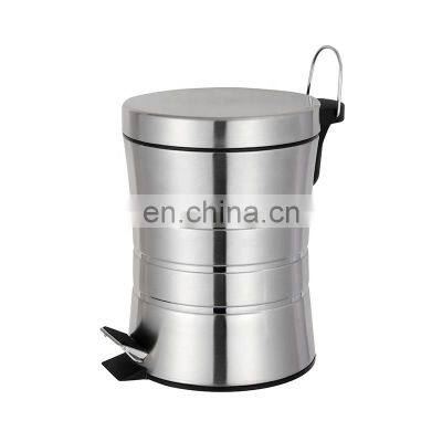 Embossing design 3L 5L 12L stainless steel satin surface waste bin slim shape pedal bin with soft closing function for home use