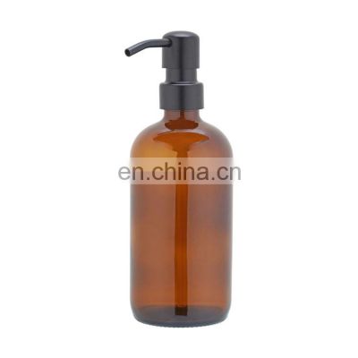 Longan Same Style As Amazon Amber Glass Elegant Kitchen Liquid Soap Dispenser Refillable Liquid Hand Soap Dispenser for Bathroom