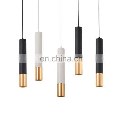 Modern Long Tube Hanging Lights Round Chassis LED Pendant Lamp Indoor Kitchen Island Bar Black White Hanging Lamp