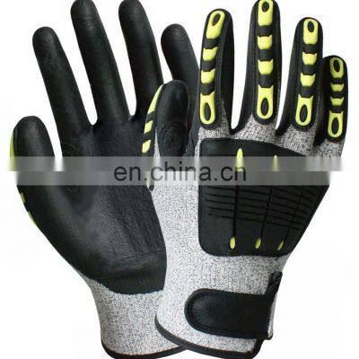 13G HPPE Cut Resistant Lining Black Nitrile Rubber Palm Coated Impact Gloves