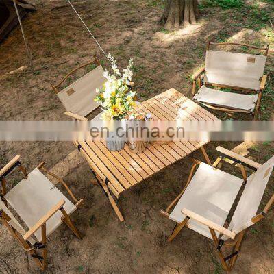 New design outdoor lightweight bbq picnic roll up bamboo tablet folding beech wood camping table with storage bag