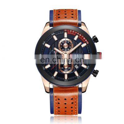 Shopping Online CURREN 8292 Genuine Leather Strap Business Six-hand Calendar Quartz Men Wrist Watch