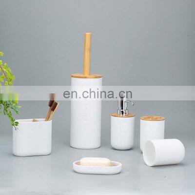6 Bathroom Set Soap Dispenser Tumbler Toothbrush Holder Soap Dish Toilet Brush Plastic Bamboo Bathroom Accessories photo-2