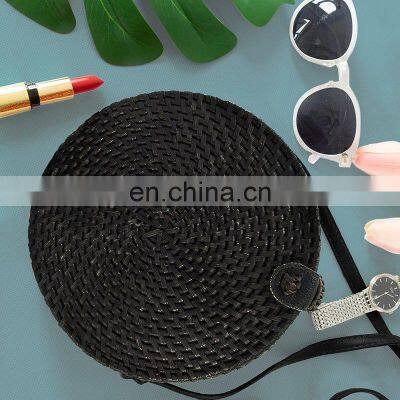 Black Straw Crossbody Bag Wicker Woven Rattan Handbag for Women