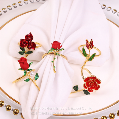 Rose Flower Serving Napkin Rings Valentine's Day Napkin Rings Wedding Party Ornaments For Napkins Table Decor