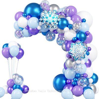 Bulk Snowflake Foil Balloon Sets - Blue/Lavender, for Snow Princess Themed Birthday Parties
