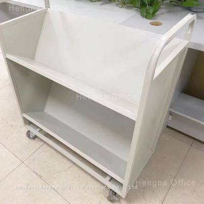 Carrinho de Biblioteca de Aço Heavy Duty HN-VC03 | Multicamadas | Carrinho Rolante com Tubos Espessados para Biblioteca Escolar