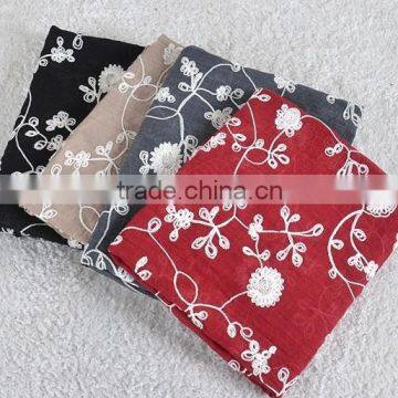 Winter Spring Fashion Long Cotton Flower Machine Embroidery Scarf