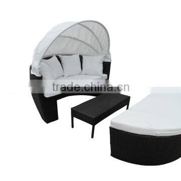 outdoor patio sofa furniture round retactable canopy daybed black wicker rattan