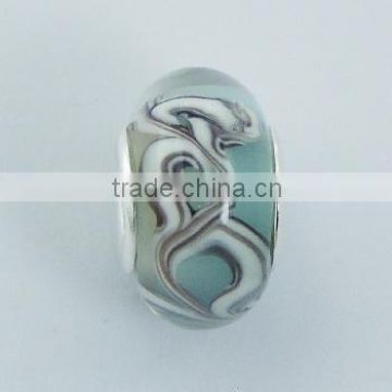 Transparent Marbled Swirls Turquoise Murano Glass Bead