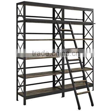 Unique style Book Case with Ladder, Hot & New design Large Industrial Ladder Book Case, Classic style Antique Book Case