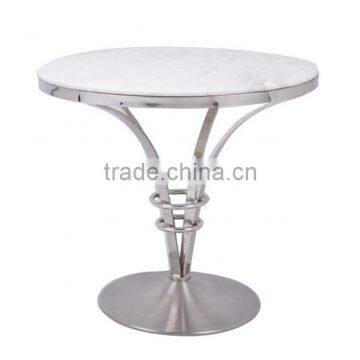 2016 Shunde Factory Supply Pure White Round Marble Stainless Steel Coffee Table