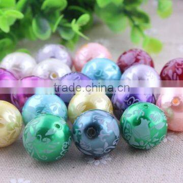 Assorted color chunky Round Acrylic faux Pearl Beads , 20mm in stock Floral Print fake Pearl Beads for party necklace using!!