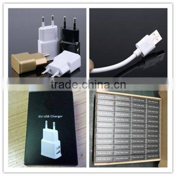 OEM black white gold logo printing with package and 1m micro cable us eu 2a dual usb charger adapter set