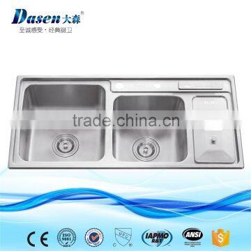 2016 Industrial Double Bowl Apron Front Kitchen Sink With Drainboard