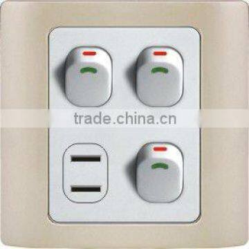 Three Gang Switch and 2 Pin Socket