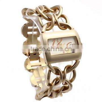 Women's Gold-Tone Metal Interlocking Chain Bracelet Watch Ladies Wrist Watch