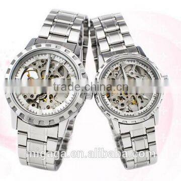 Japan movement Automatic mechanical watch Stainless steel strap skeleton watch