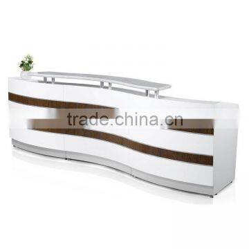 glossy white office curved reception desk