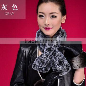 Genuine handmade knitting rex rabbit fur scarf for ladies