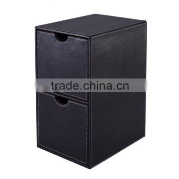 wholesale office multipurpose faux leather fancy 2 drawer CD wood storage box