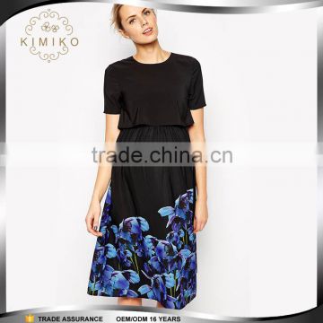 Guangzhou Clothes Floral Hem Layer Maternity Dress for Office