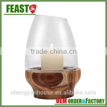 2015 New Design Glass Candle Holder Decorative Candle Jar With Wood Stand