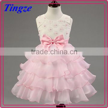 Lastest wholesale pink chiffon Layered dress flower girl net dresses TR-WS33