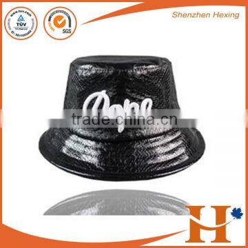 custom logo black leather bucket hat