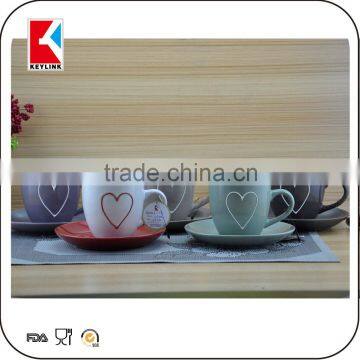 popular embossed love heart ceramic coffee cup and saucer set