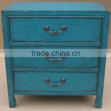 Hand painted Distressed three drawers blue chest,antique solid wooden living room chest