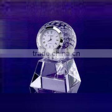 Crystal Desk Decoration Crystal Golf Ball Desk Clock With Block Base /Birthday Gift