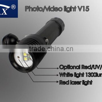 HI-MAX V15 with 2pcs Cree U2 110 degree beam angle white light and 2pcs Cree N4 red/blue light LED rechargeable torch light