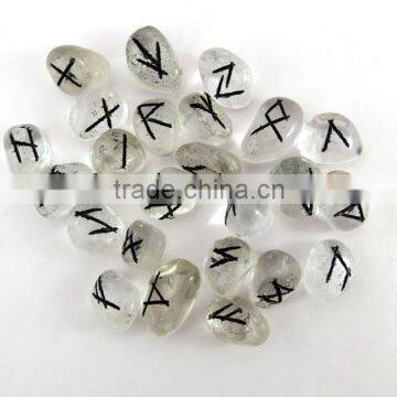 Crystal Quartz Tumbled Rune Sets With Black Writing