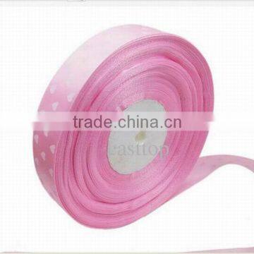 HOT SALE! Pink Love Hearts Printing Personalized Satin Woven Fabric Ribbon, Valentines Present Packaging Decoration Ribbon