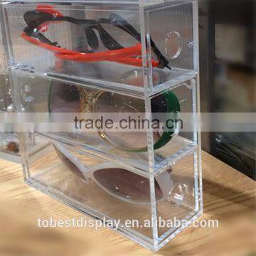 Acrylic sunglasses display case, clear sunglass display case with draw