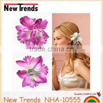 Beautiful orchid polyester flowers hair clip multicolor