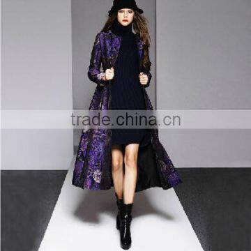 2014 High-end fashionable Winter/Autumn newest european style designer breasted printed long trench coat women