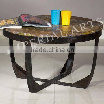 ANTIQUE LOOK IRON WOOD ROUND COFFEE TABLE, FOR HOME FURNITURE