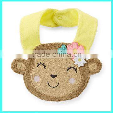 2015 New Design monkey girl toddler bibs, waterproof baby bib