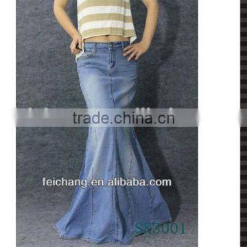 Cool fish tail expansion bottom denim latest long skirt design