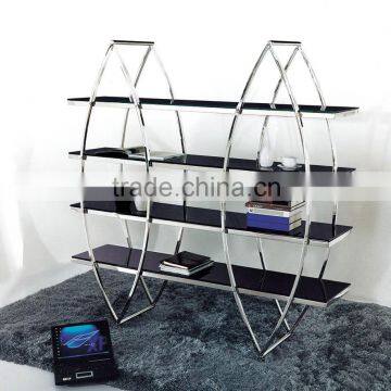 Modern office furnitre stainless steel shelf glass top decoration cabinet/PT-L003