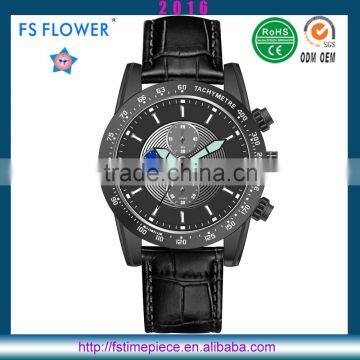 FS FLOWER - 48mm Matt Black Coating Case PE Chinese Chronograph Movt Quartz Sports Watch For Men