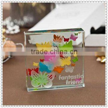 Corlorful Engraved Glass Crystal Block for Wedding Gifts