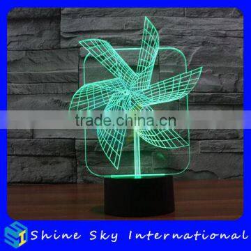 Acrylic Windmill Shaped 3D LED Night Light Creative Stereoscopic 7 Colors Flashing Touch LED Night Light