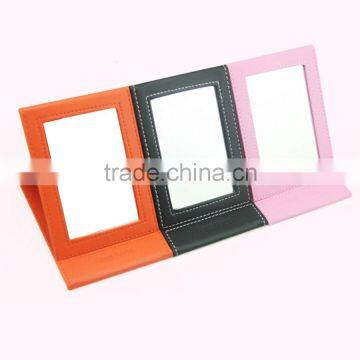 PU leather framed foldable three sided mirror