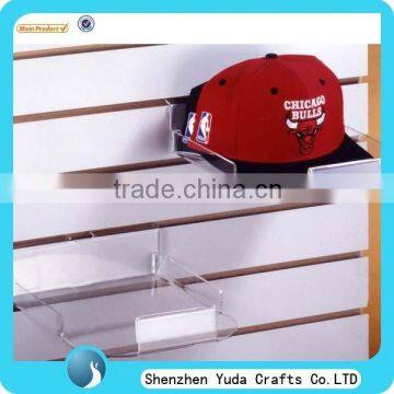 New designed acrylic slatwall hat display, customized clear display holder