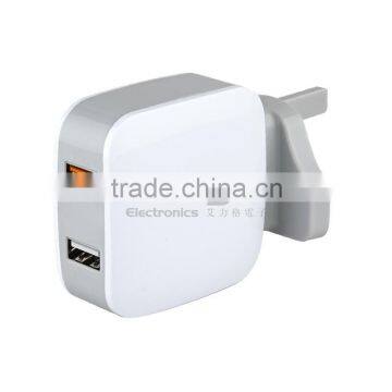 China 2016 new QC3.0 travel charger dual USB 5v 9v 12v QC3.0 wall usb charger for LG nokia phone